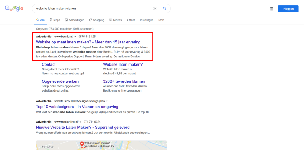 betaalde zoekresultaat